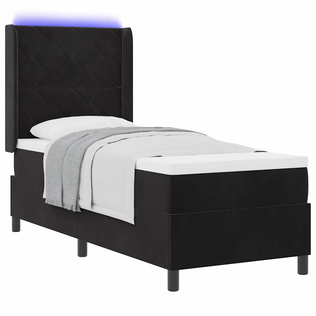Box spring seng med LED-lysstrimler Sort 80 x 200 cm Fløjl