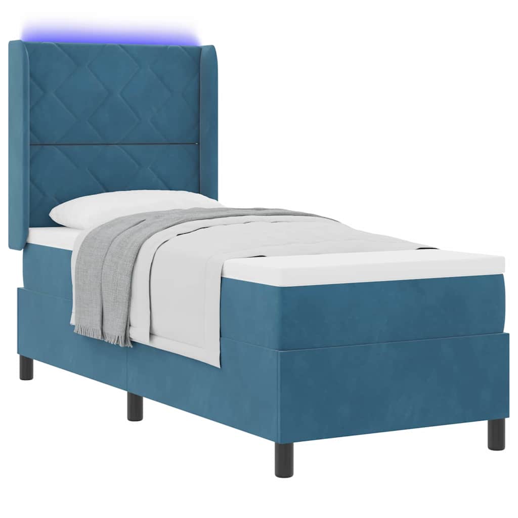 Box spring seng med LED-lysstrimler Blå 80 x 200 cm Fløjl
