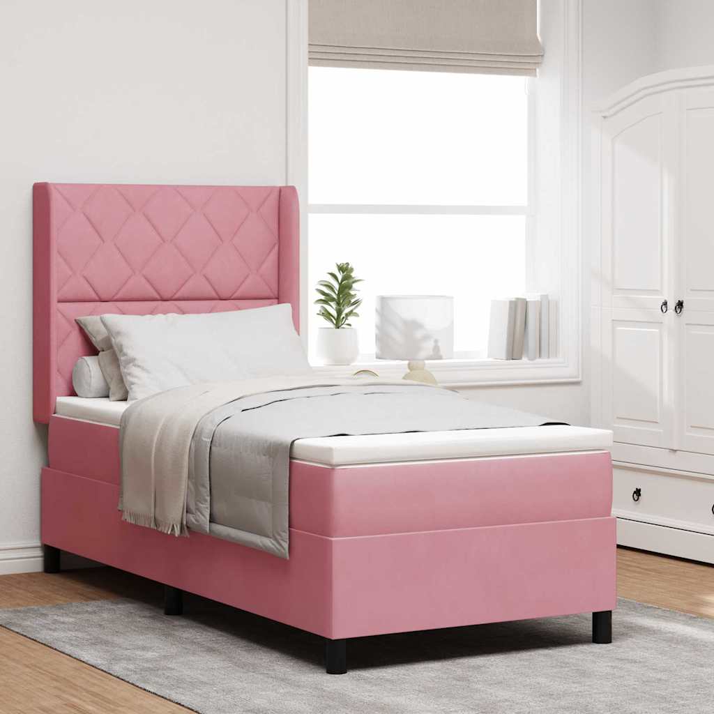 Box spring seng med LED-lysstrimler Lyserød 90 x 190 cm Fløjl