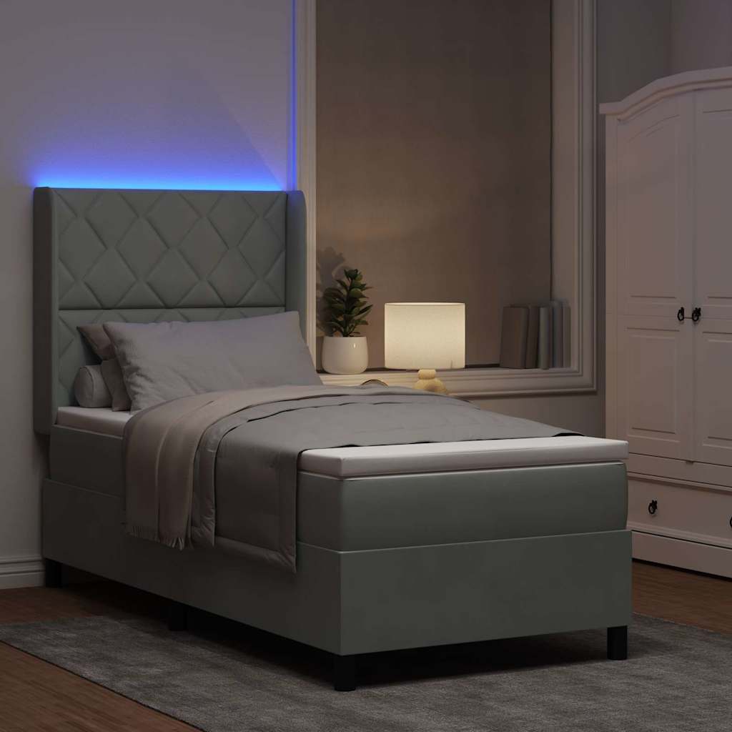 Box spring seng med LED-lysstrimler Lysegrå 100 x 200 cm Fløjl