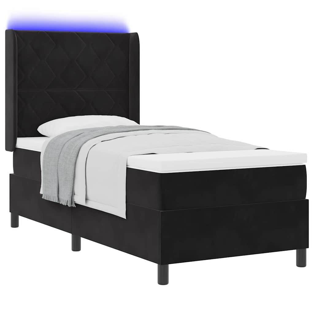 Box spring seng med LED-lysstrimler Sort 100 x 200 cm Fløjl