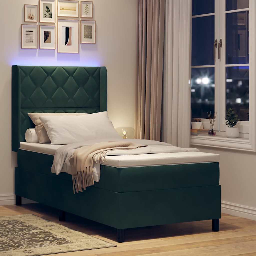 Box spring seng med hovedgærde Mørkegrøn 100 x 200 cm Fløjl