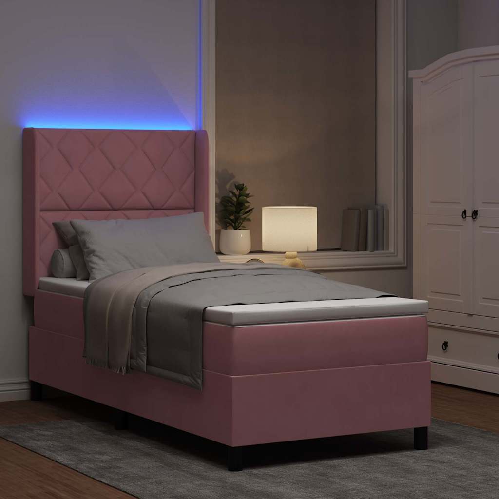 Box spring seng med LED-lysstrimler Lyserød 100 x 200 cm Fløjl