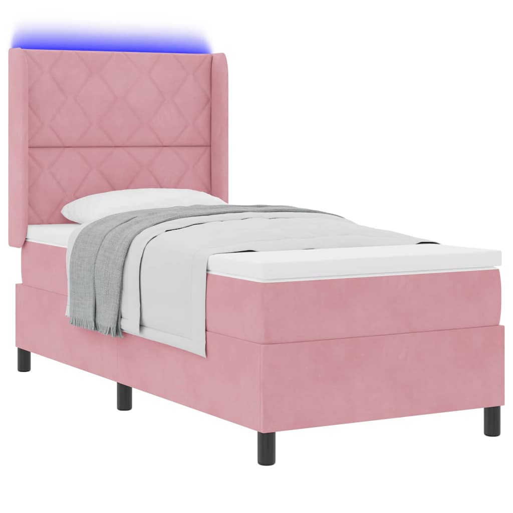 Box spring seng med LED-lysstrimler Lyserød 100 x 200 cm Fløjl