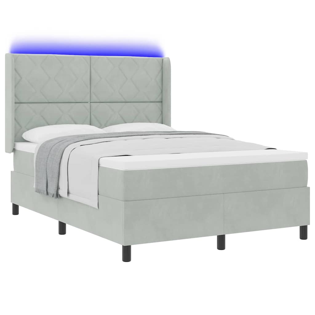Box spring seng med LED-lysstrimler Lysegrå 160 x 200 cm Fløjl