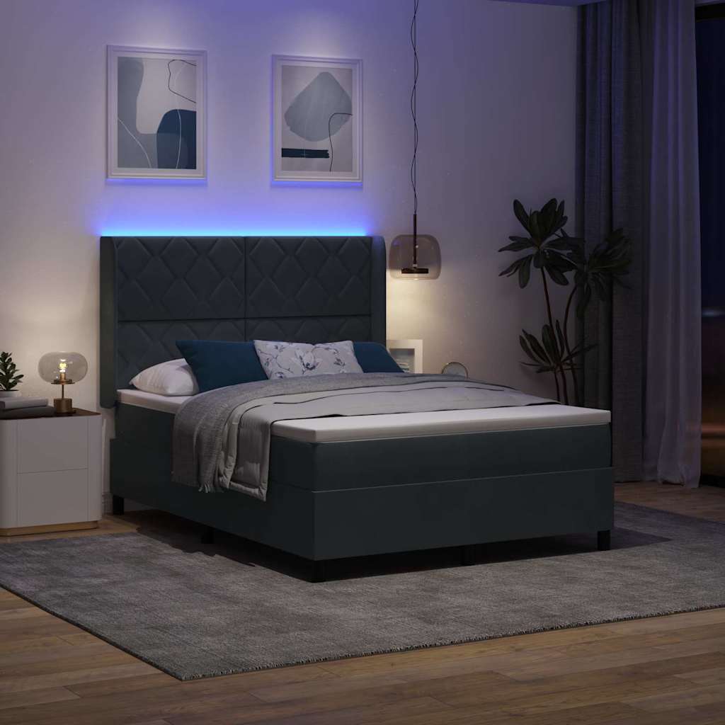 Box spring seng med LED-lysstrimler Mørkegrå 160 x 200 cm Fløjl