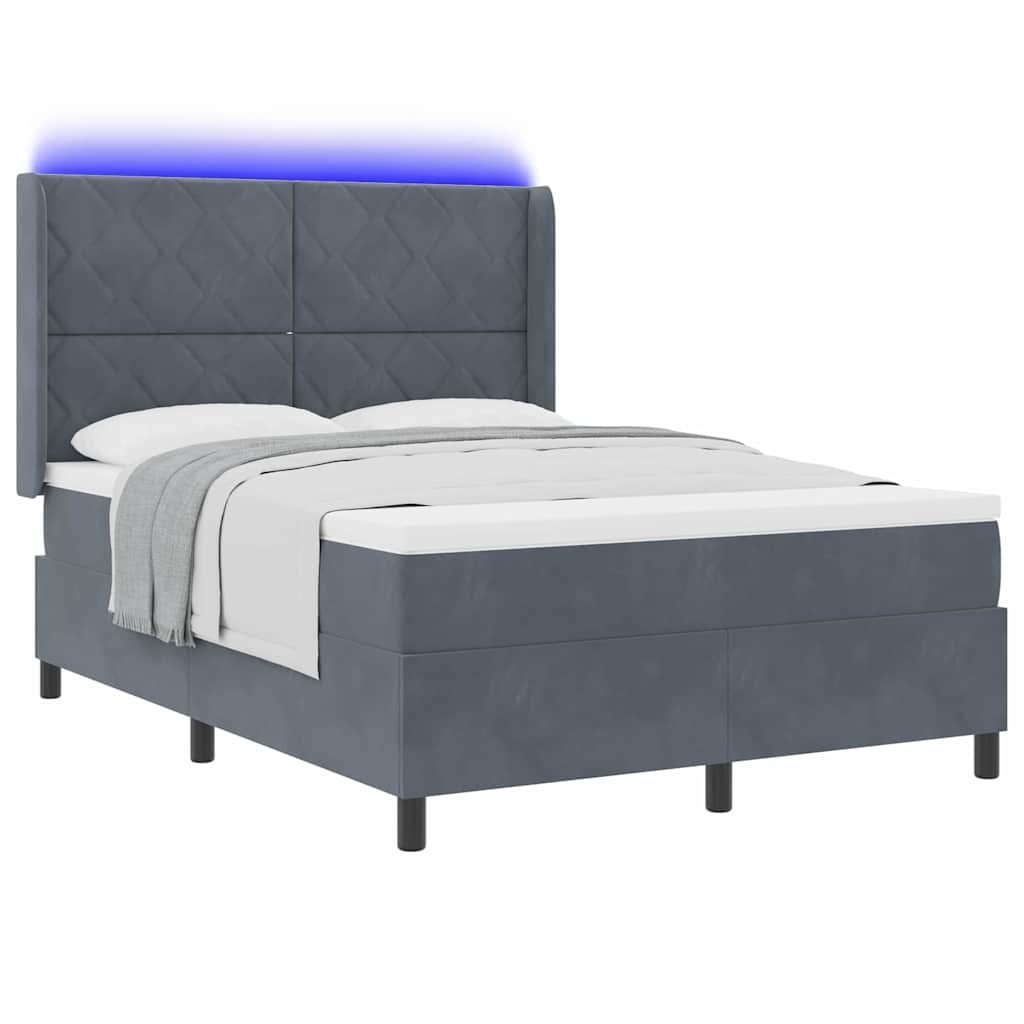 Box spring seng med LED-lysstrimler Mørkegrå 160 x 200 cm Fløjl