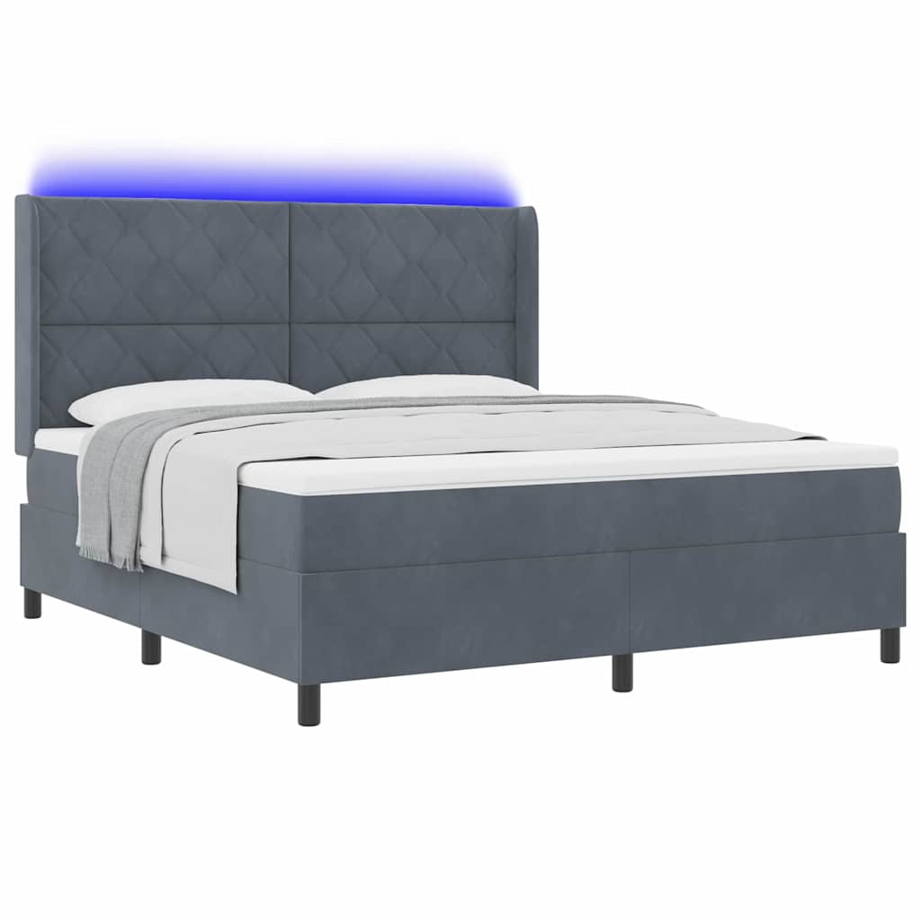 Box spring seng med LED-lysstrimler Mørkegrå 180 x 200 cm Fløjl