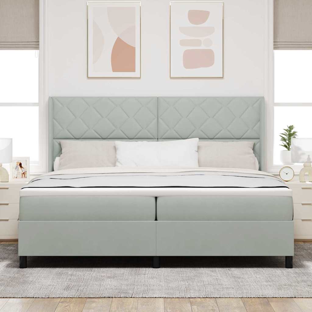 Box spring seng med LED-lysstrimler Lysegrå 200 x 200 cm Fløjl
