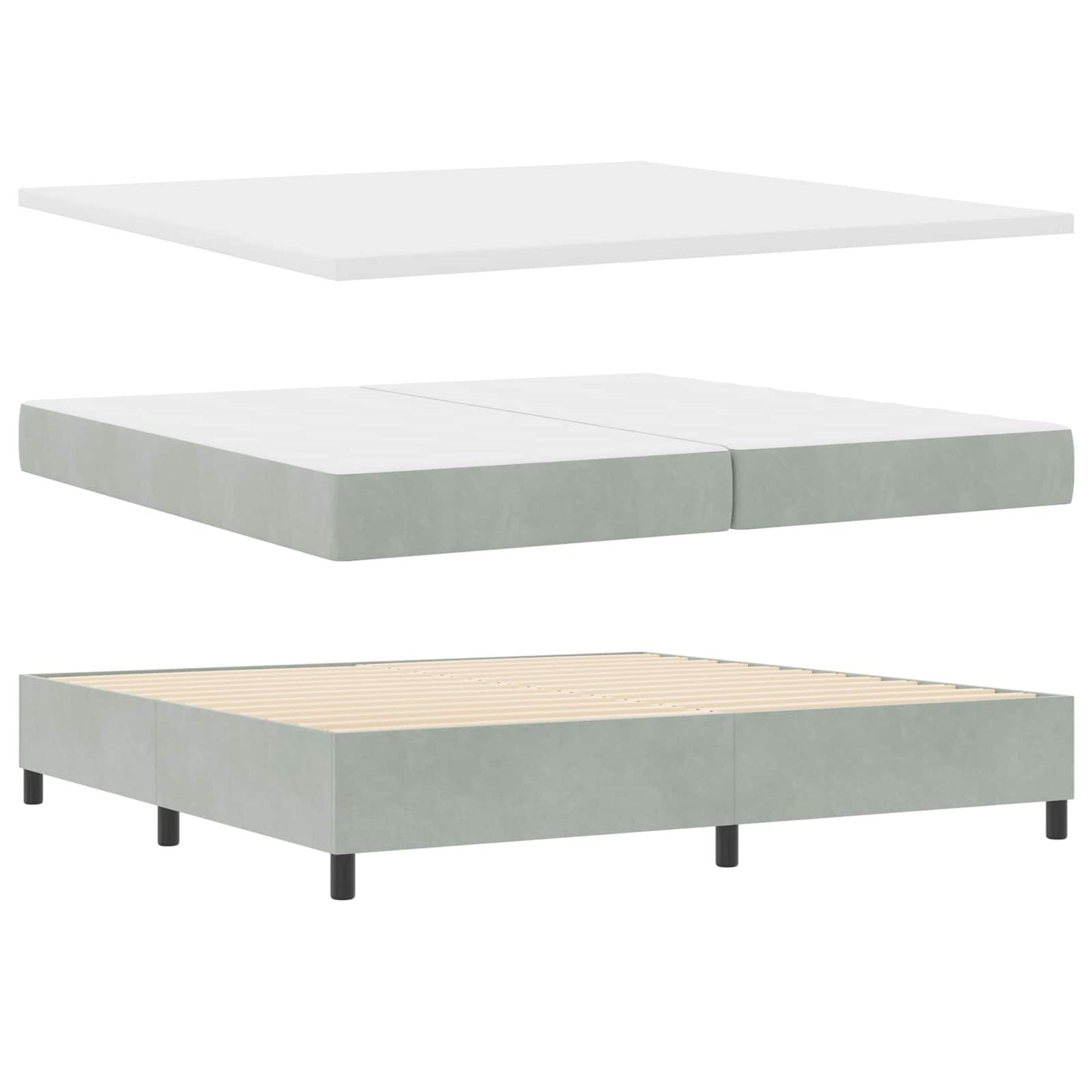 Box spring seng med LED-lysstrimler Lysegrå 200 x 200 cm Fløjl