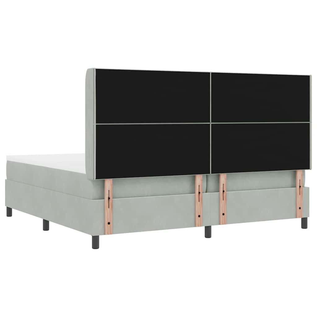 Box spring seng med LED-lysstrimler Lysegrå 200 x 200 cm Fløjl