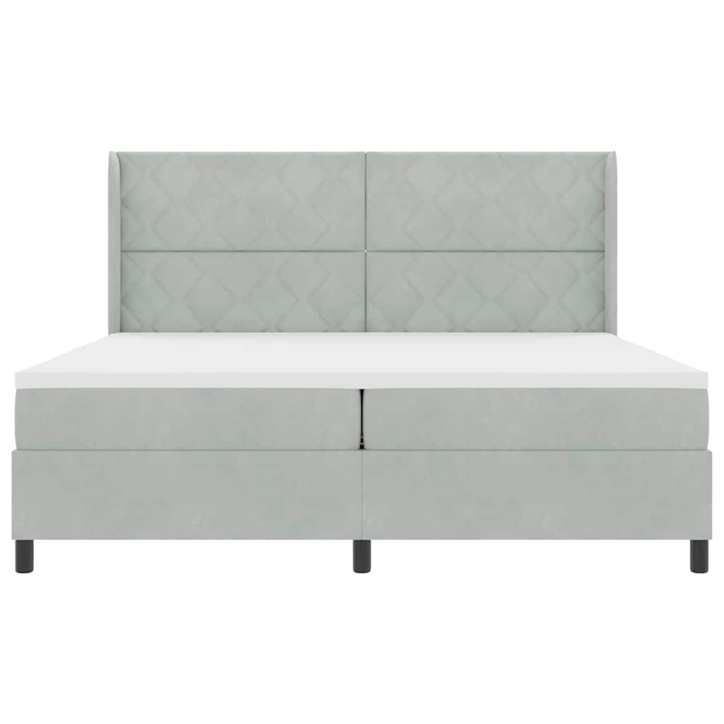 Box spring seng med LED-lysstrimler Lysegrå 200 x 200 cm Fløjl