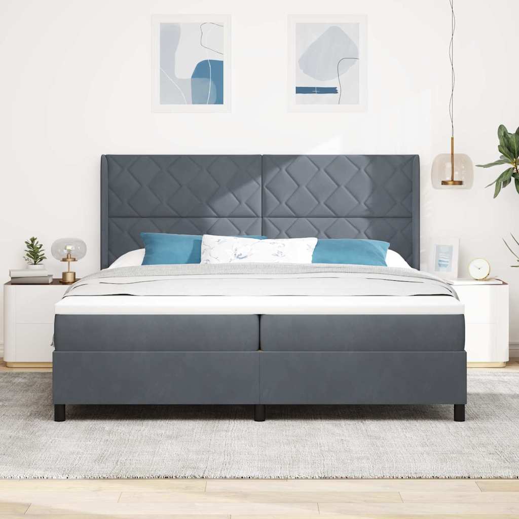 Box spring seng med LED-lysstrimler Mørkegrå 200 x 200 cm Fløjl