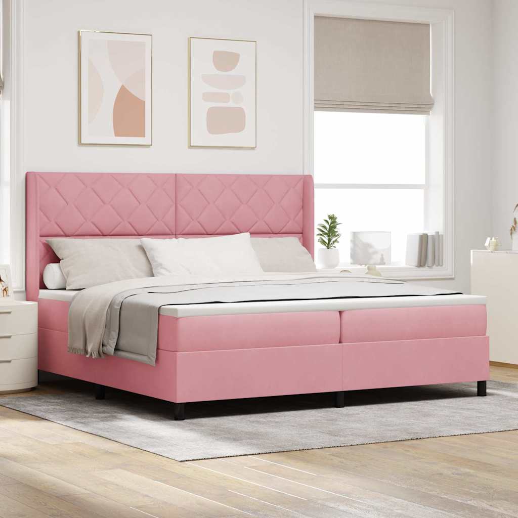 Box spring seng med LED-lysstrimler Lyserød 200 x 200 cm Fløjl