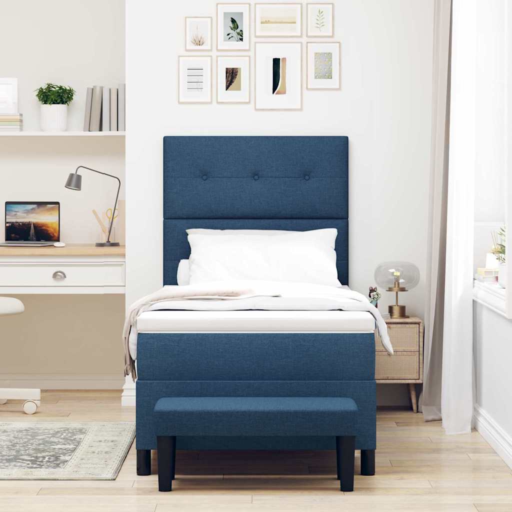 Box spring seng med hovedgærde Blå 90 x 190 cm Stof