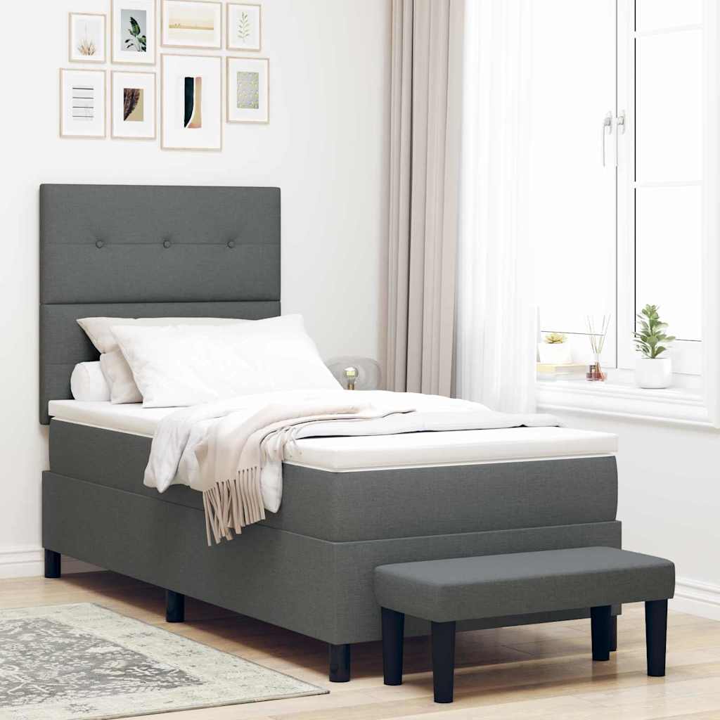 Box spring seng med hovedgærde Mørkegrå 90 x 200 cm Stof