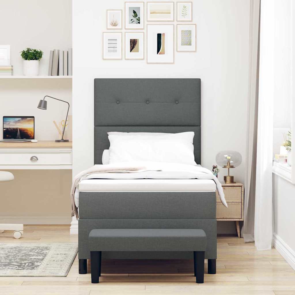 Box spring seng med hovedgærde Mørkegrå 90 x 200 cm Stof