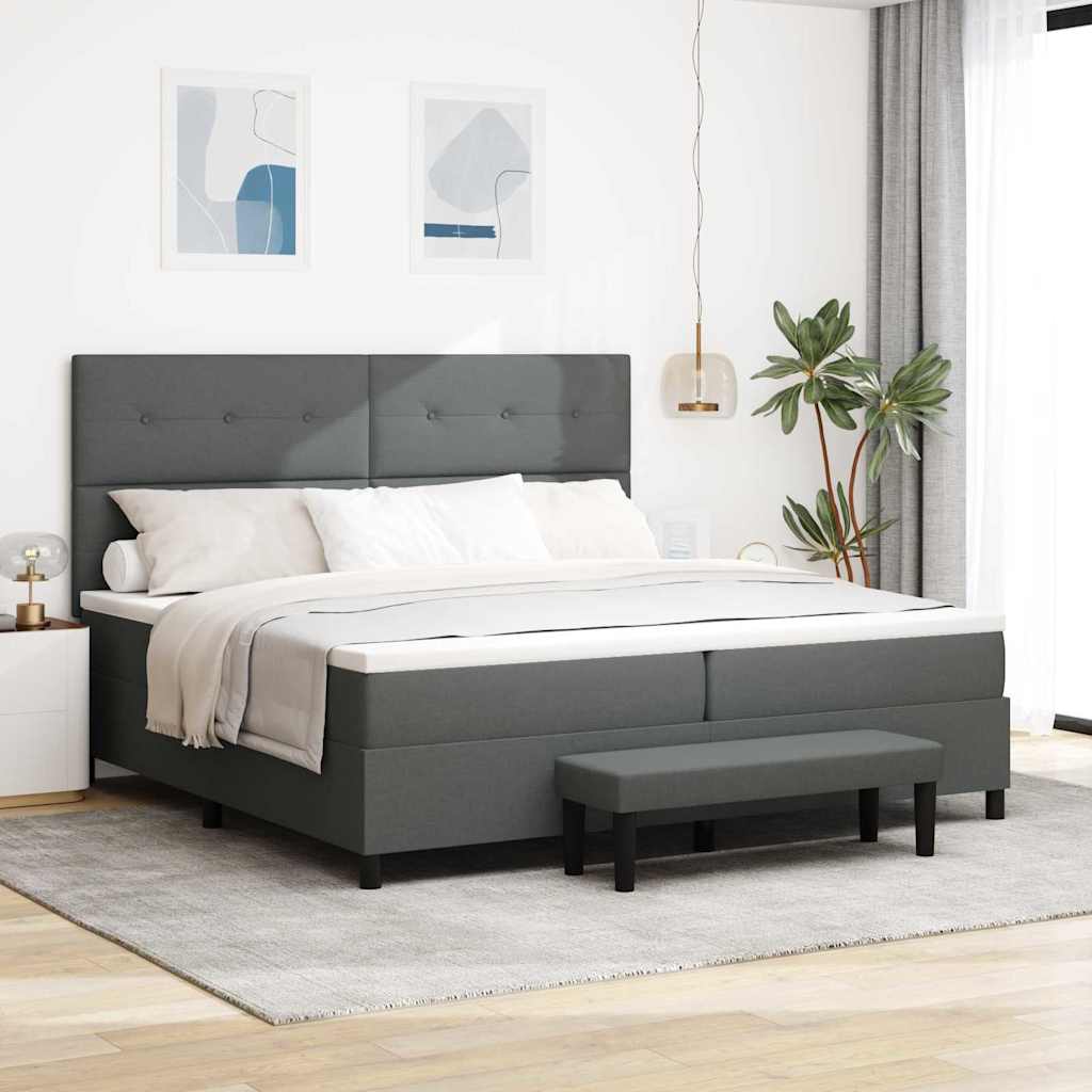 Box spring seng med hovedgærde Mørkegrå 200 x 200 cm Stof