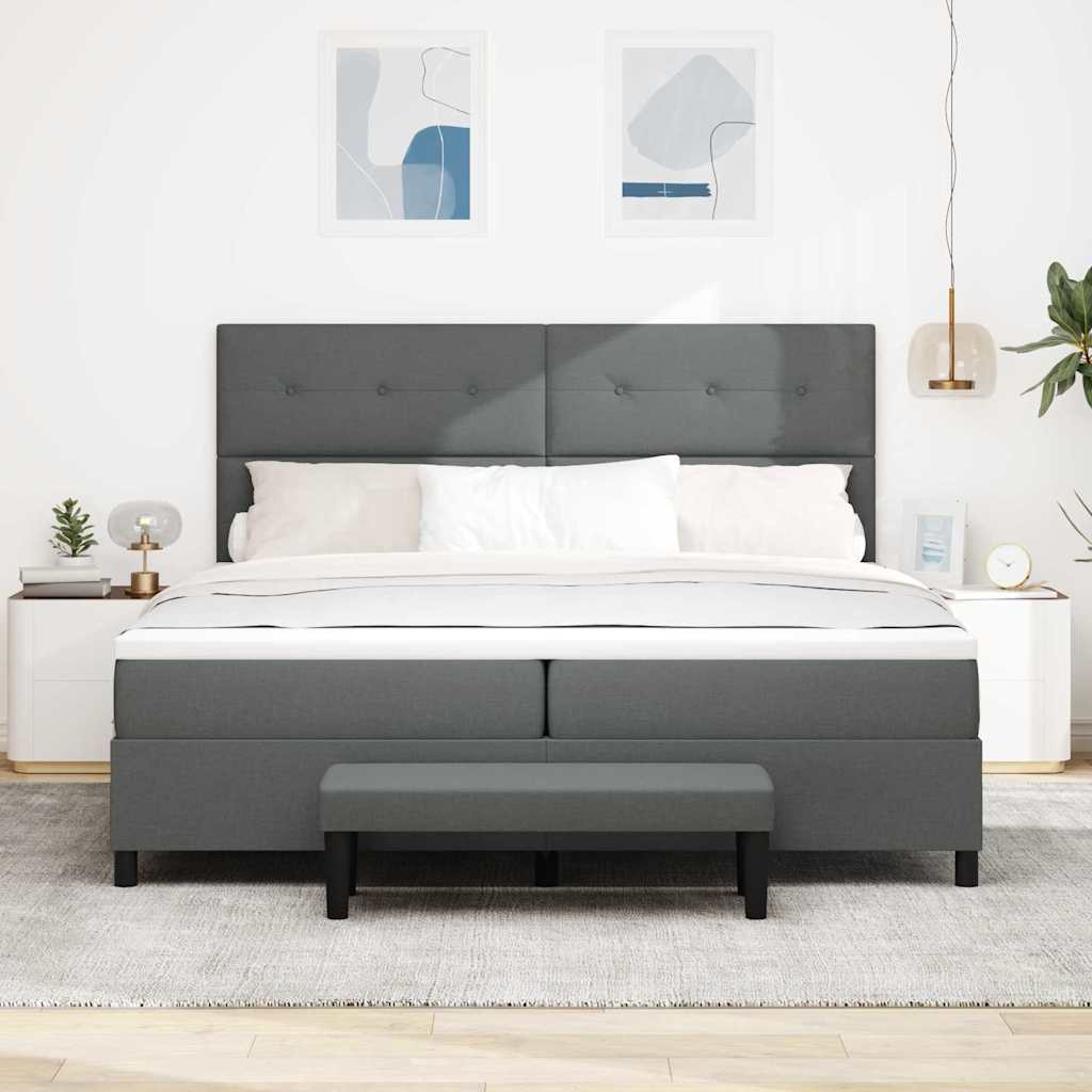 Box spring seng med hovedgærde Mørkegrå 200 x 200 cm Stof