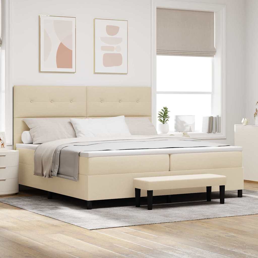 Box spring seng med hovedgærde Creme 200 x 200 cm Stof
