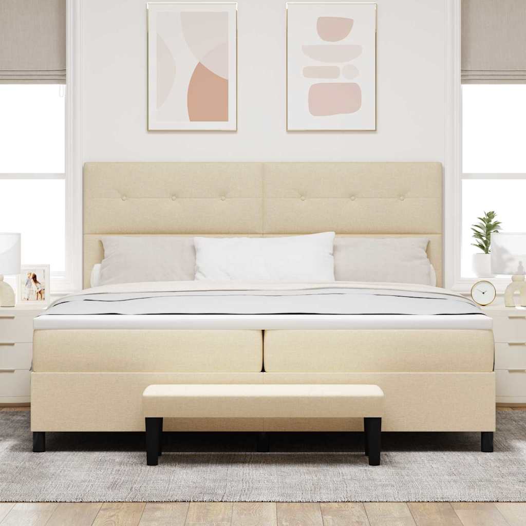 Box spring seng med hovedgærde Creme 200 x 200 cm Stof