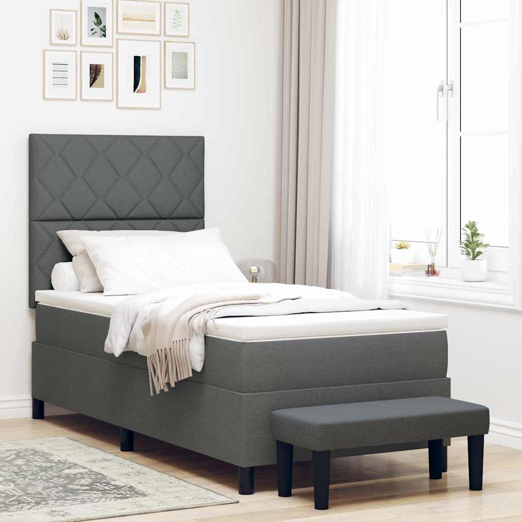 Box spring seng med hovedgærde Mørkegrå 90 x 190 cm Stof
