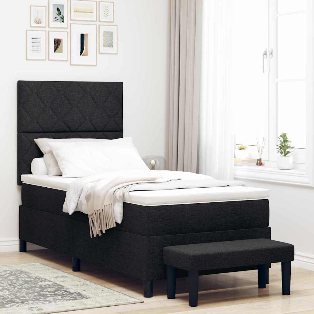 Box spring seng med hovedgærde Sort 90 x 190 cm Stof