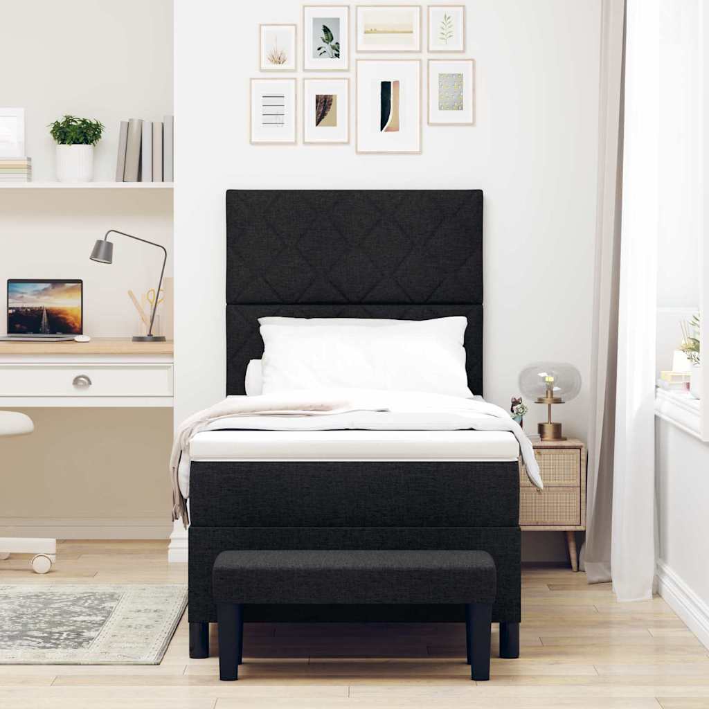 Box spring seng med hovedgærde Sort 90 x 190 cm Stof