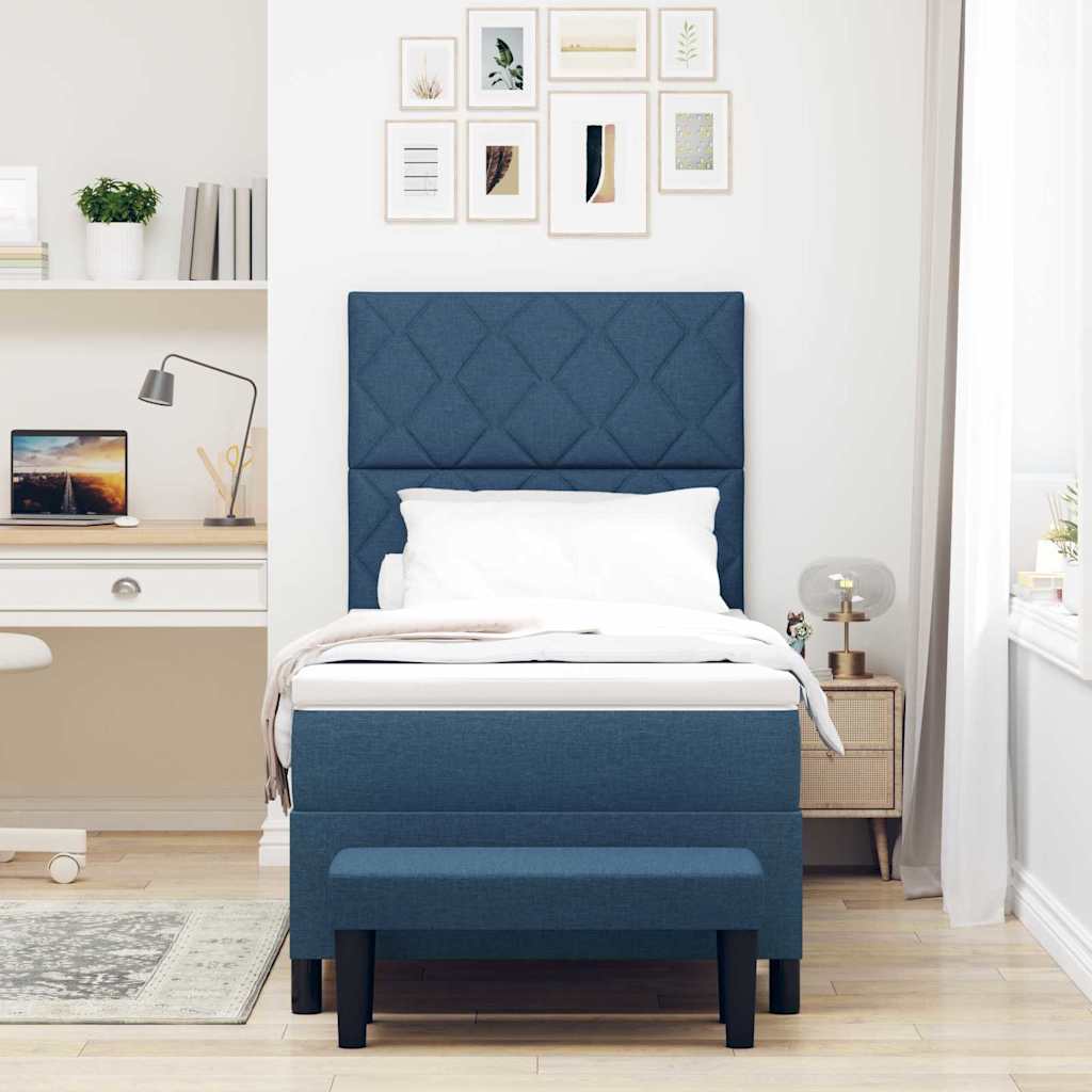Box spring seng med hovedgærde Blå 90 x 200 cm Stof