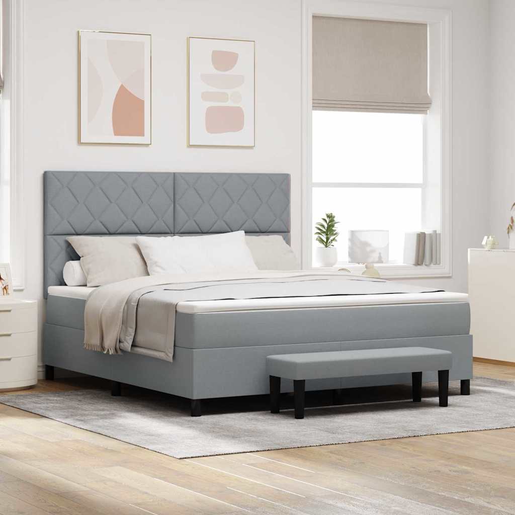 Box spring seng med hovedgærde Lysegrå 180 x 200 cm Stof