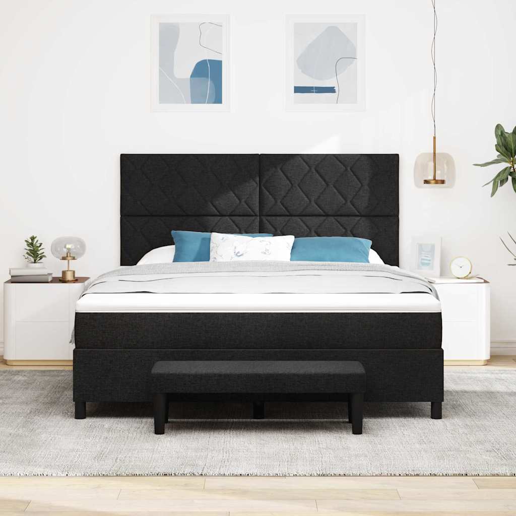 Box spring seng med hovedgærde Sort 180 x 200 cm Stof