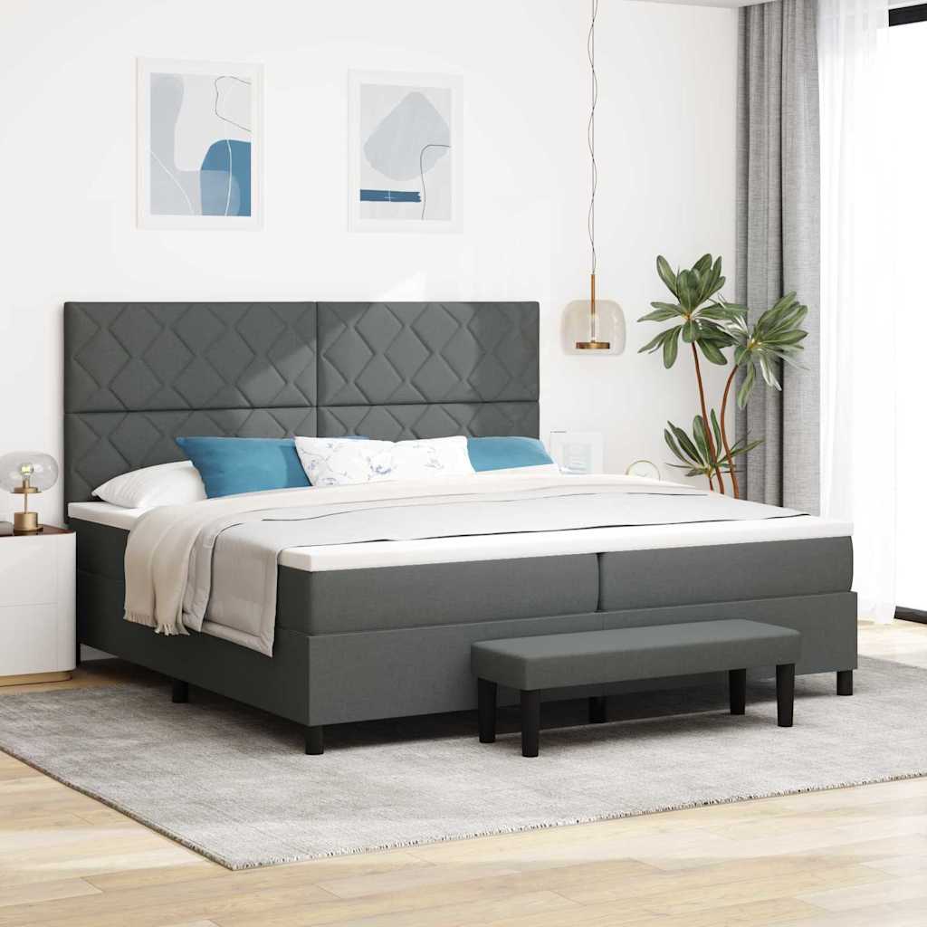 Box spring seng med hovedgærde Mørkegrå 200 x 200 cm Stof