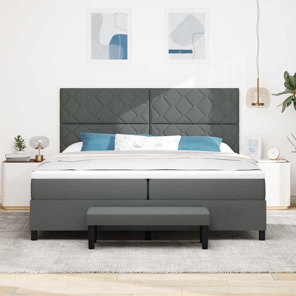 Box spring seng med hovedgærde Mørkegrå 200 x 200 cm Stof