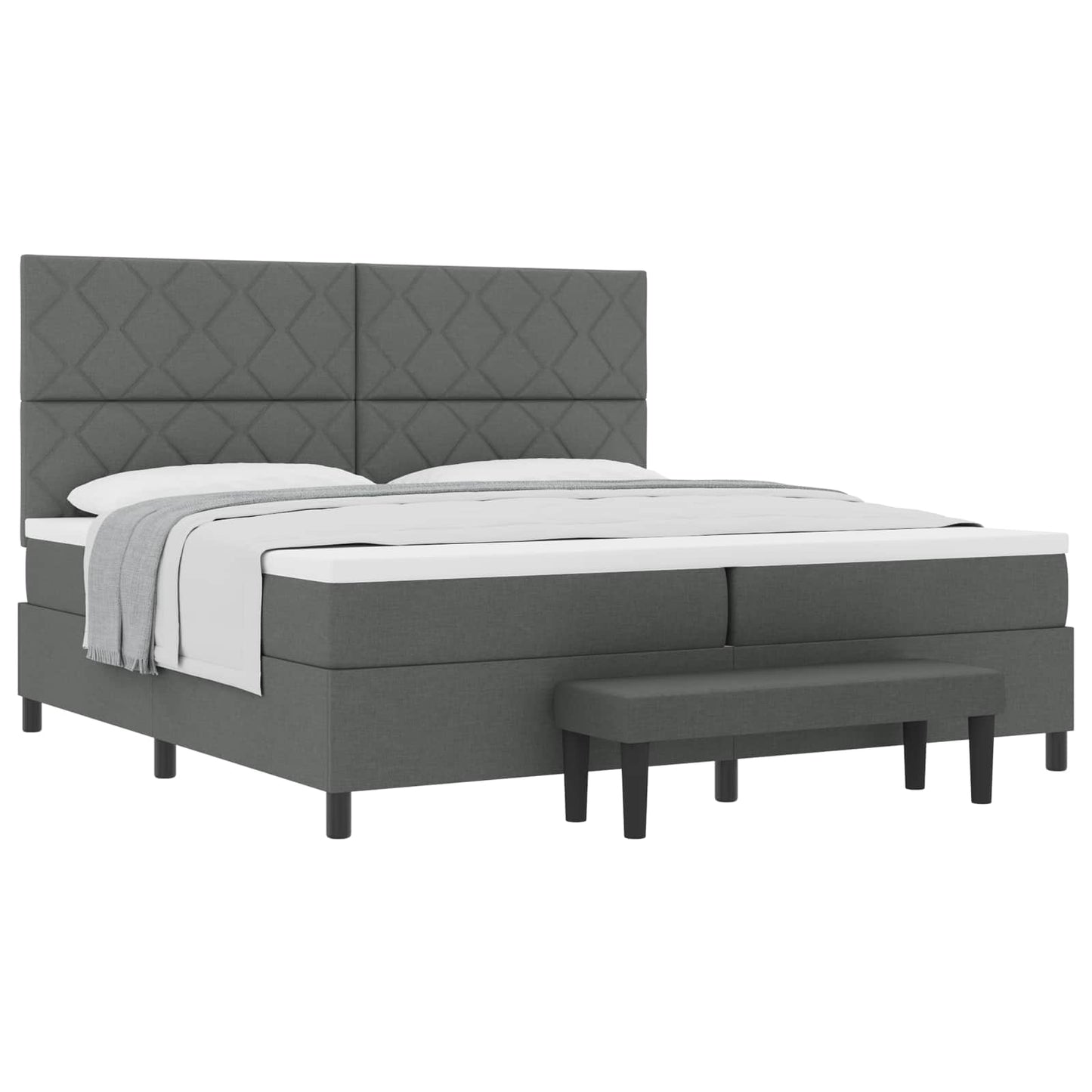 Box spring seng med hovedgærde Mørkegrå 200 x 200 cm Stof