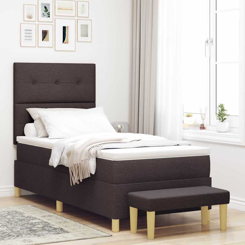Box spring seng med hovedgærde Mørkebrun 200 x 90 cm Stof