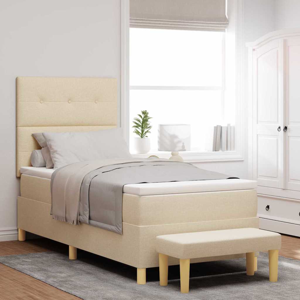 Box spring seng med hovedgærde Creme 200 x 90 cm Stof
