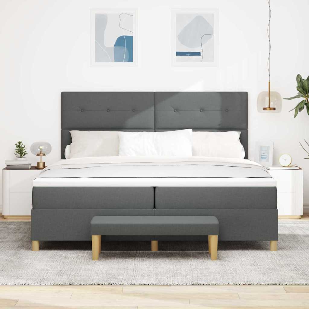 Box spring seng med hovedgærde Mørkegrå 200 x 200 cm Stof