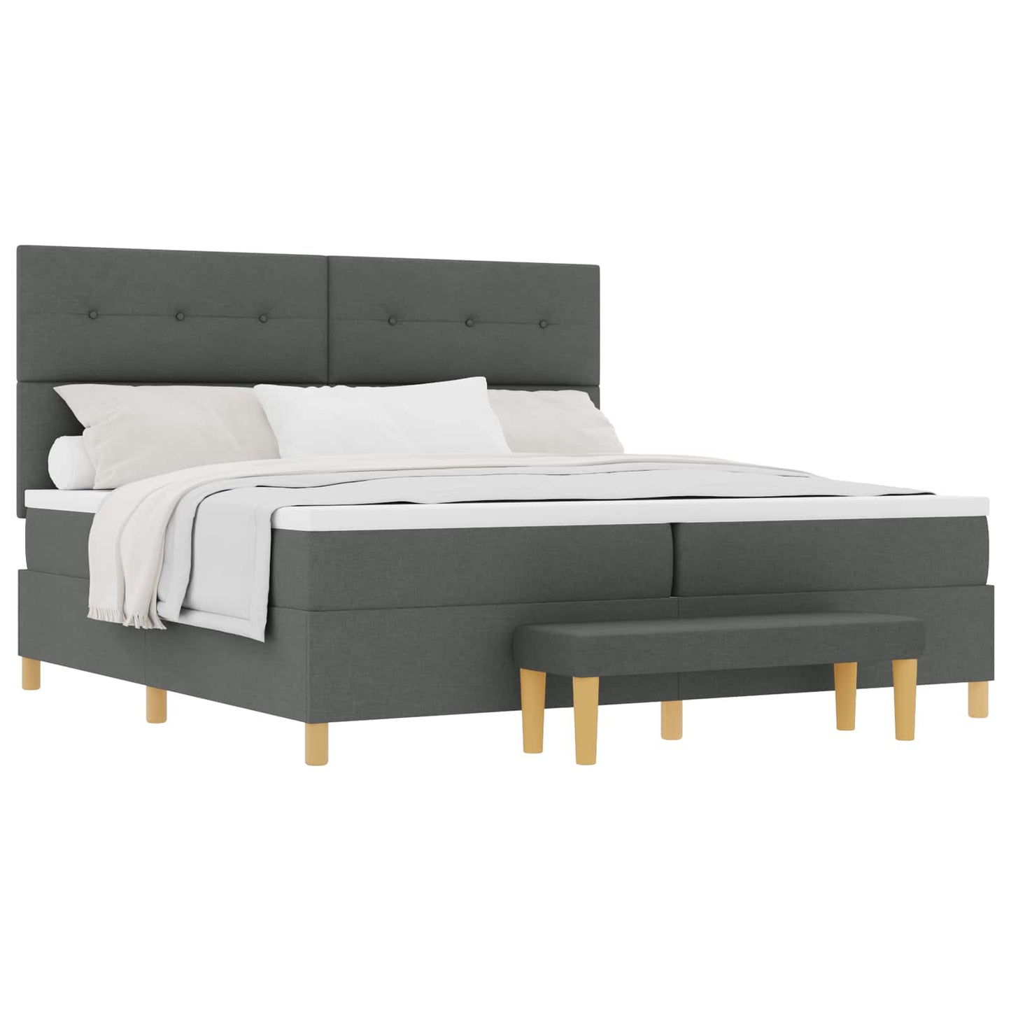Box spring seng med hovedgærde Mørkegrå 200 x 200 cm Stof