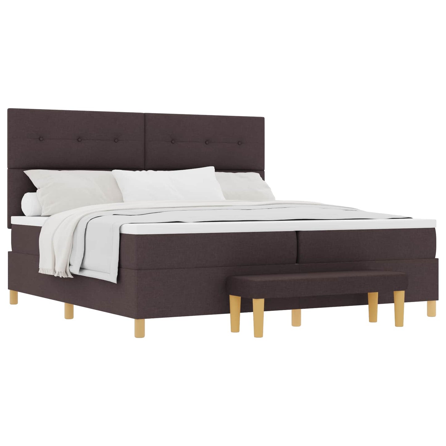 Box spring seng med hovedgærde Mørkebrun 200 x 200 cm Stof