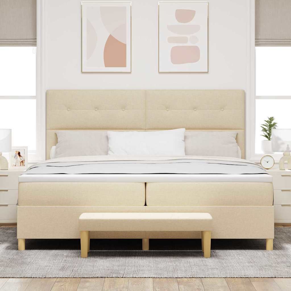 Box spring seng med hovedgærde Creme 200 x 200 cm Stof