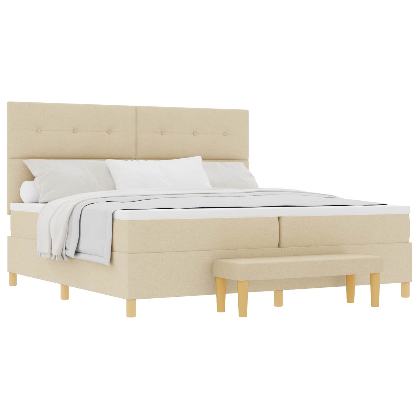 Box spring seng med hovedgærde Creme 200 x 200 cm Stof