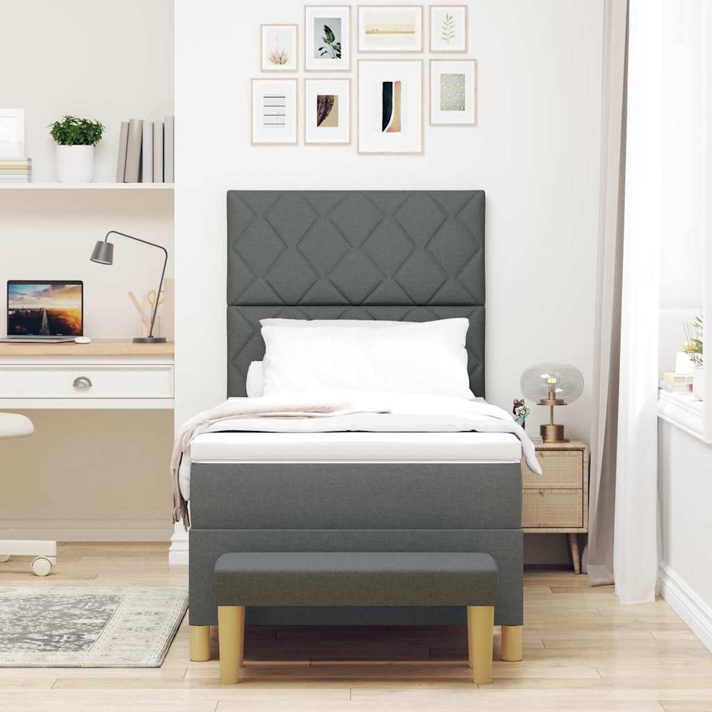 Box spring seng med pude Mørkegrå 190 x 90 cm Stof