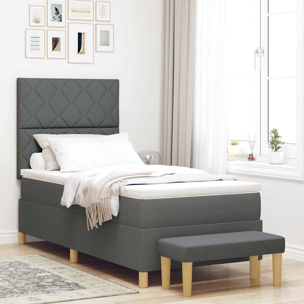 Box spring seng med hovedgærde Mørkegrå 200 x 90 cm Stof