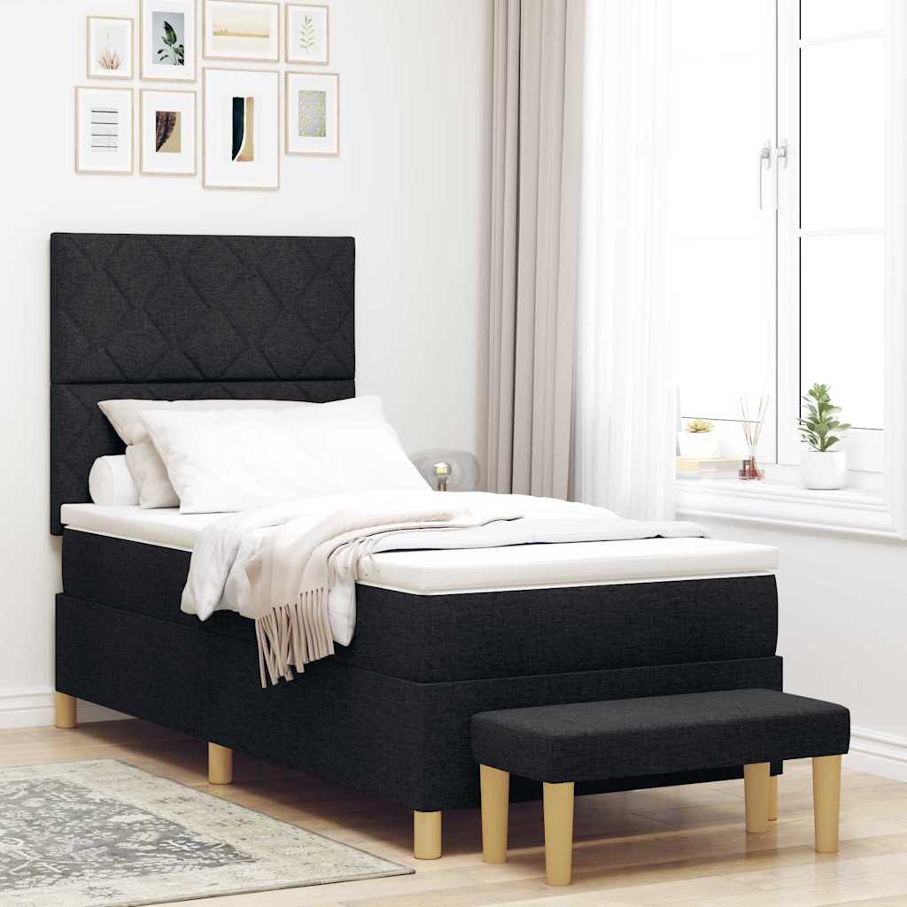 Box spring seng med pude med hovedgærde Sort 200 x 90 cm Stof