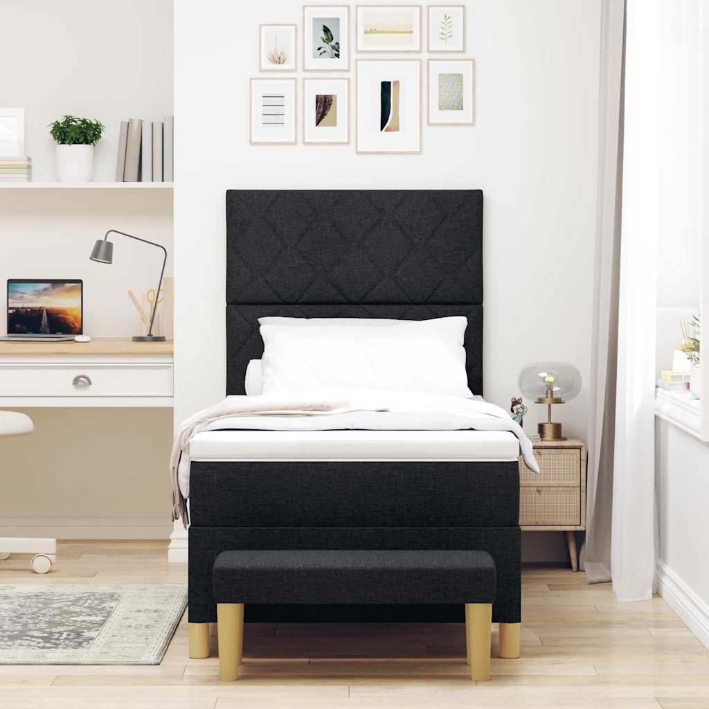 Box spring seng med pude med hovedgærde Sort 200 x 90 cm Stof