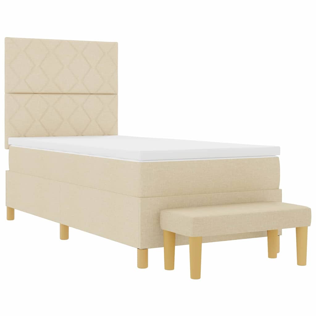 Box spring seng med hovedgærde Creme 200 x 90 cm Stof