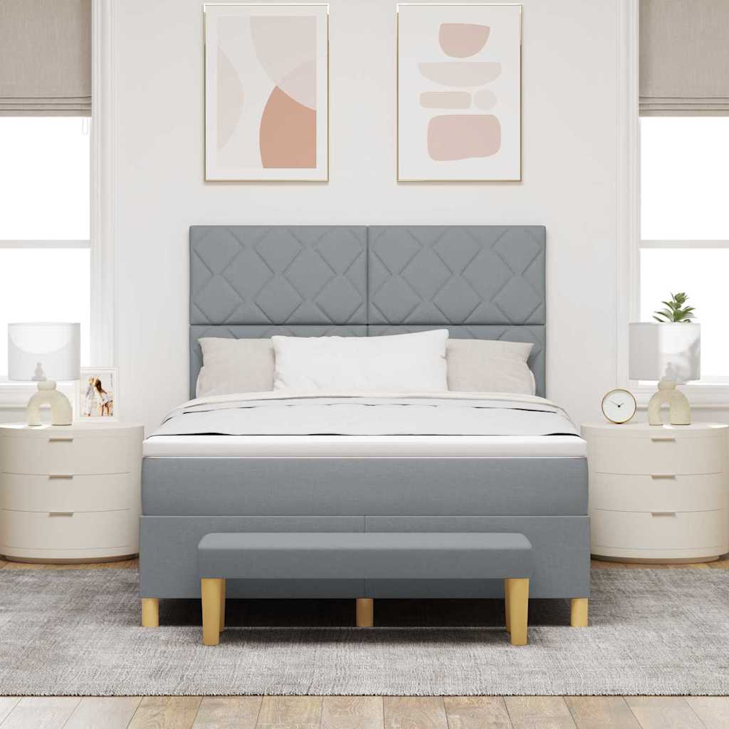 Box spring seng med hovedgærde Lysegrå 190 x 140 cm Stof