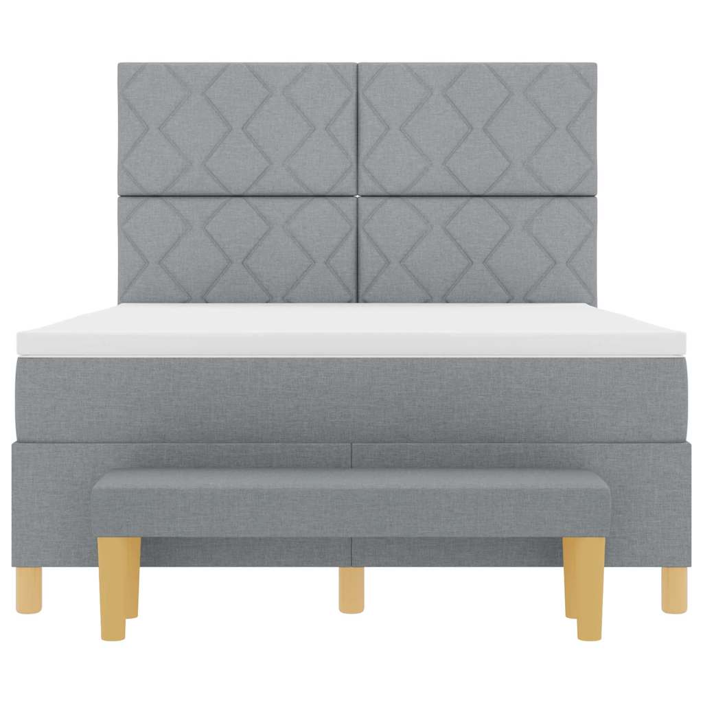 Box spring seng med hovedgærde Lysegrå 190 x 140 cm Stof