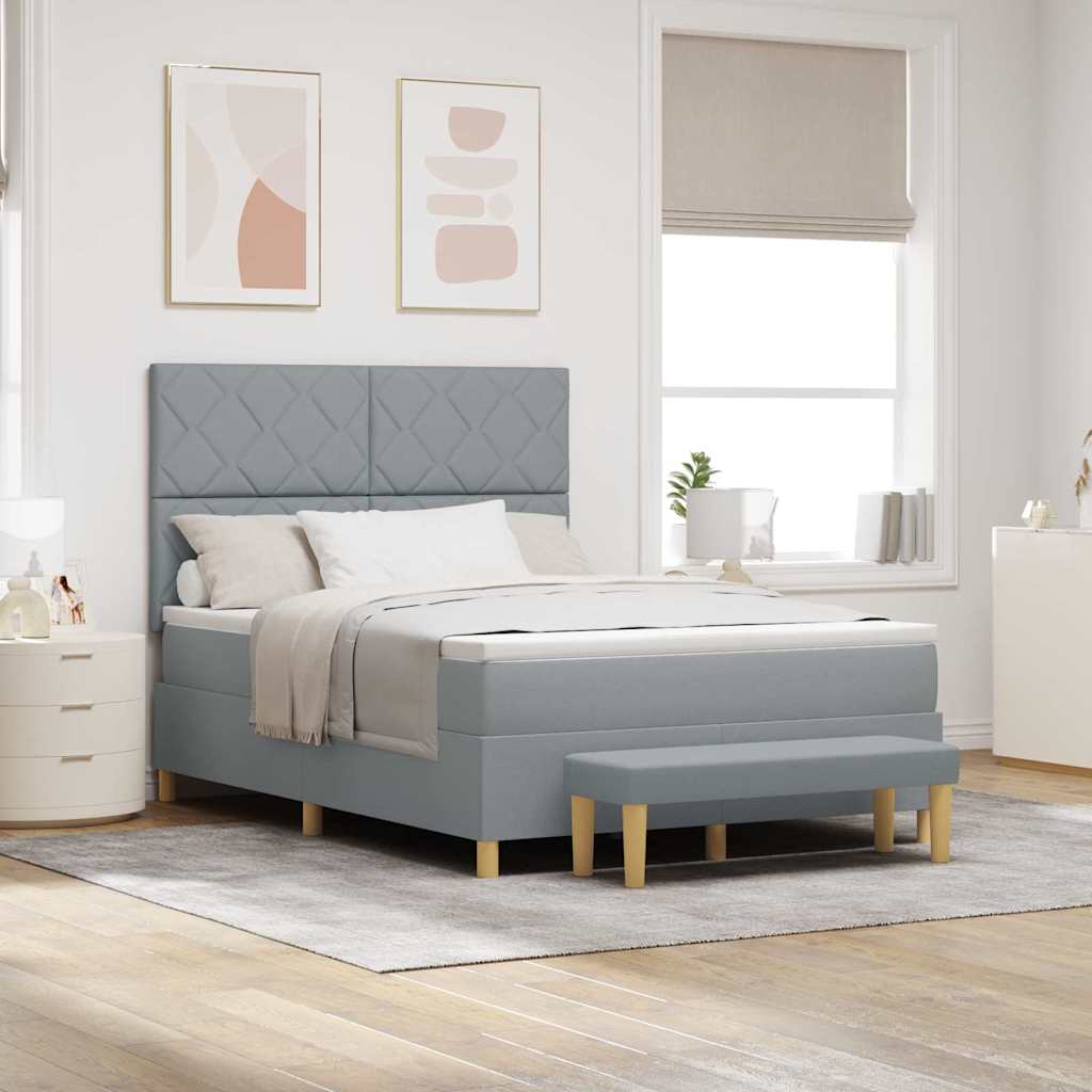 Box spring seng med pude Lysegrå 200 x 140 cm Stof
