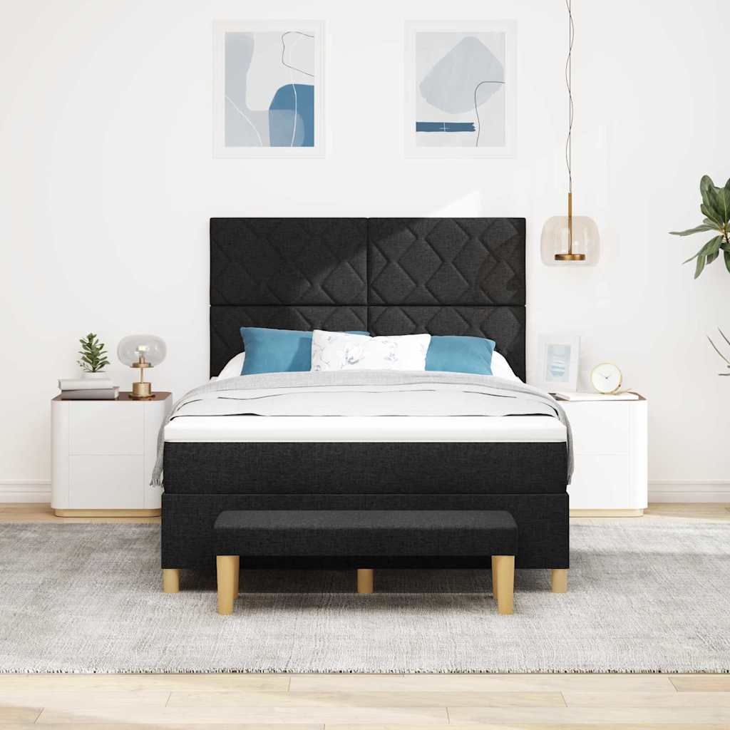 Box spring seng med pude med hovedgærde Sort 200 x 140 cm Stof